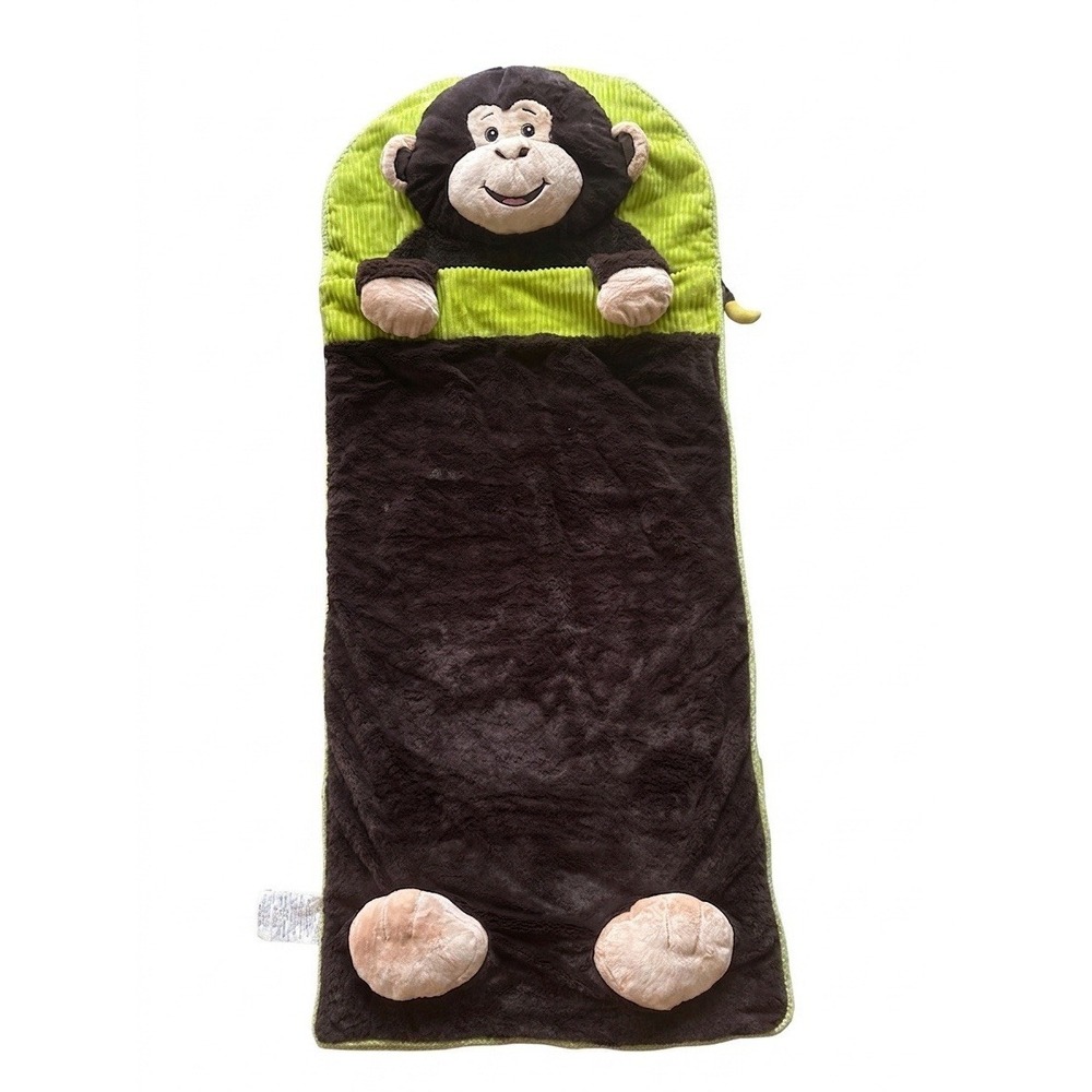 HugFun Sleeping Bag Youth Sz OS Brown/Green Animal Head Monkey Banana Zip Cozy